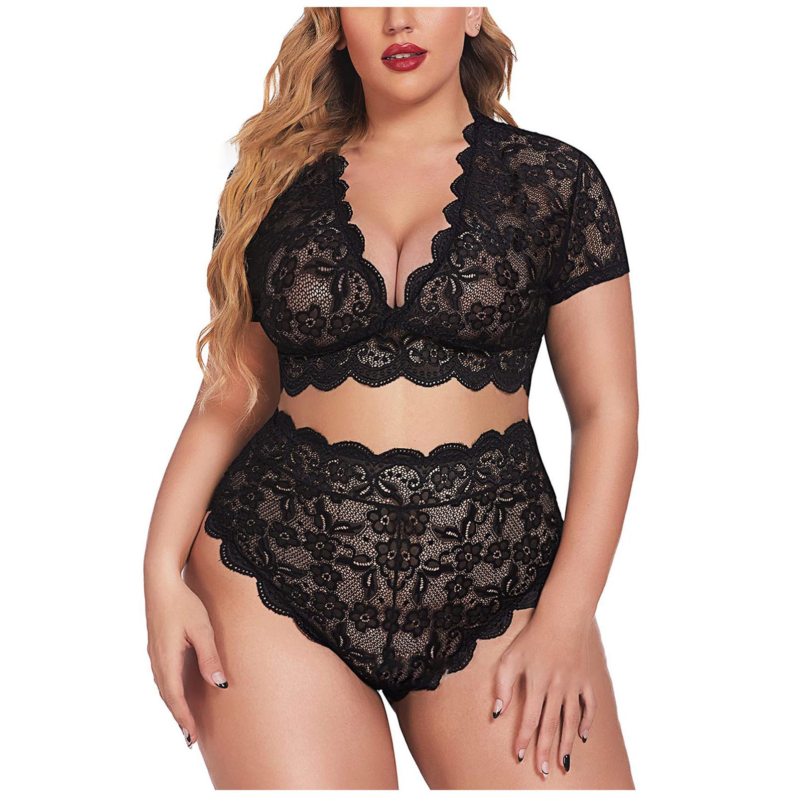 Kayannuo Blouses for Women Tee Shirts for Women Women's Sexy Lingerie Plus Size Lace Sexy Pajamas Set